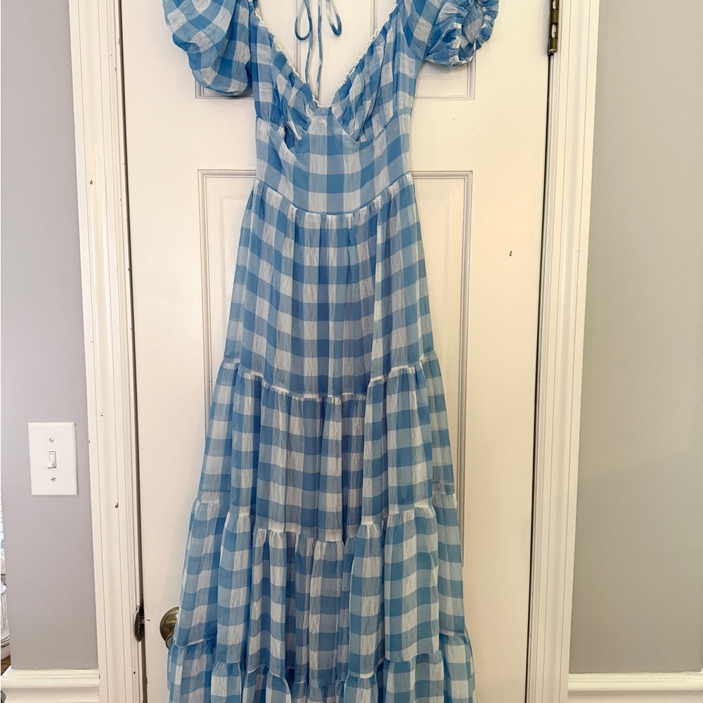 Princess Polly Blue Gingham Midi Dress